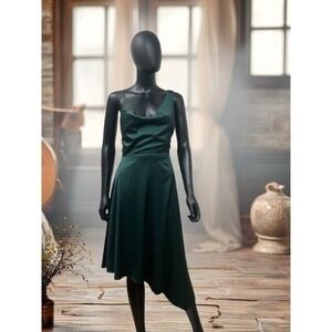 Lulu's  Sereno Green  Satin Cowl Neck Asymmetrical Midi Dress Sz Small‎